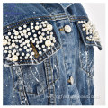 Women Pearl Beaded Denim Jacket Long Sleeve